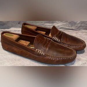 Quoddy Maine Brown Leather Moccasins Driving Penny Loafers Canoe Shoes 11.5 USA